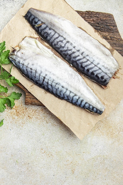 fresh mackerel fish seafood meal food diet snack on the table copy space food background