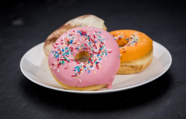 Fresh made Donuts closeup shot