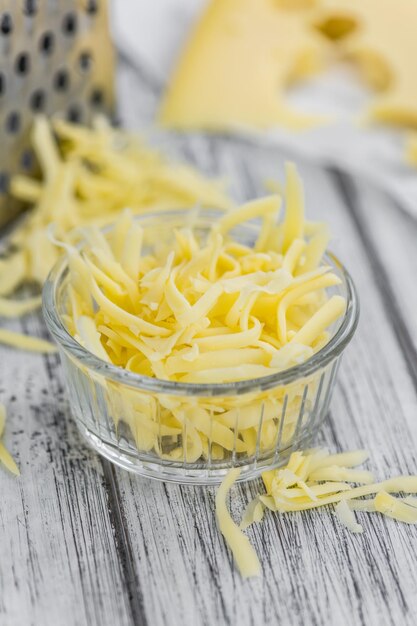 Fresh made Grated Cheese closeup shot