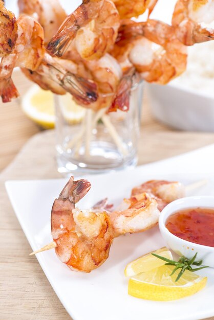 Fresh made Prawns on a spit