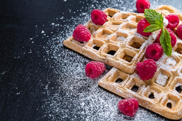 Fresh made Waffles with Raspberries