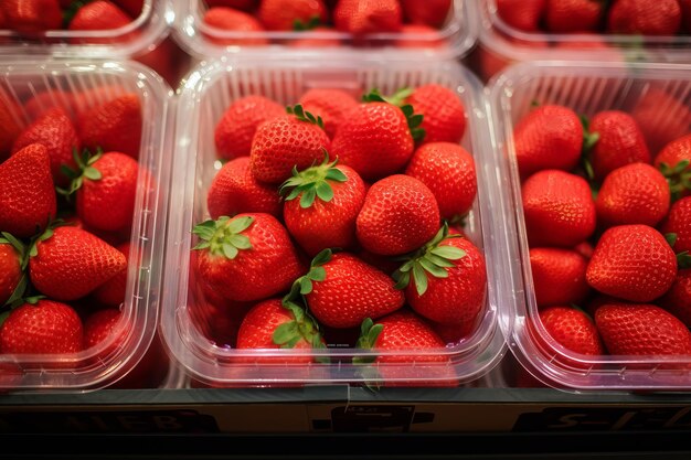 Photo fresh malaysian strawberries in plastic packs ready for sale in selangors cyberjaya