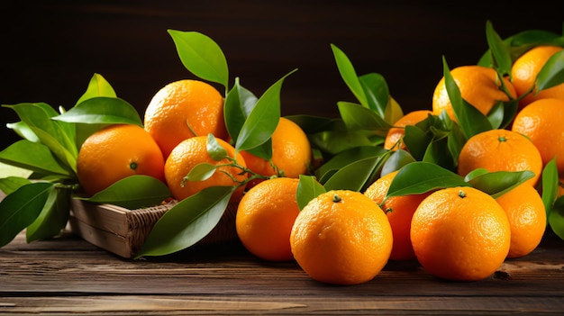목조 상자에 담긴 신선한 만다린 오렌지 과일 또는 만다린