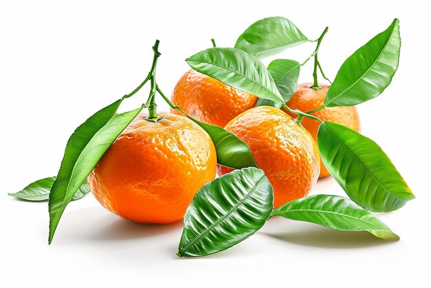Photo fresh mandarin with green leaves isolated on white background created with generative ai tools