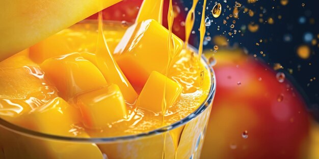 Fresh mango juice closeup on a dark background High quality photo Generative AI