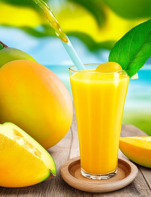 Fresh Mango Juice Splash Tropical Scene in Beach