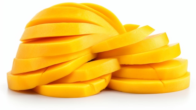 Fresh Mango Slices on White Background