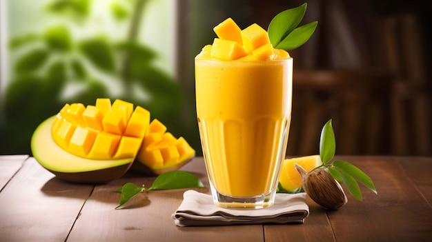 Fresh mango smoothie in the glass