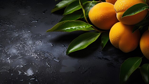 fresh mango with a water drops on a black marble background