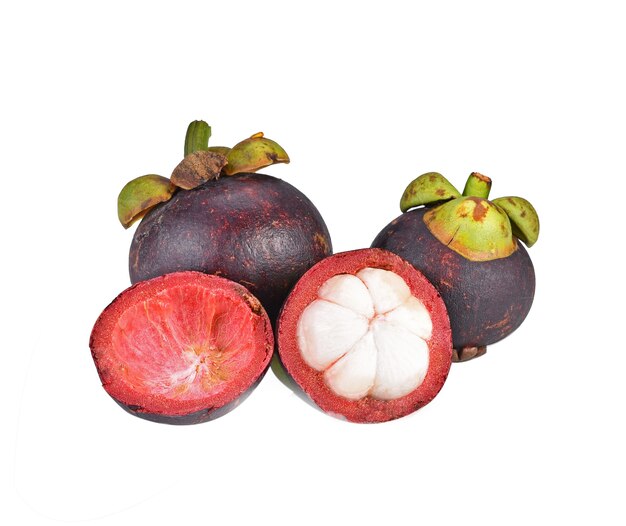 Fresh mangosteen on white