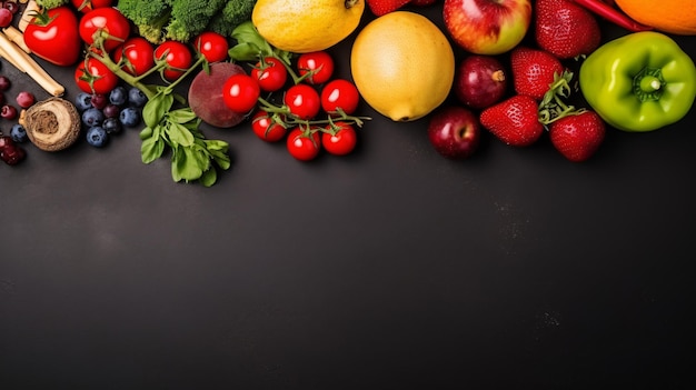 Photo fresh market fruits and vegetables top view flat lay