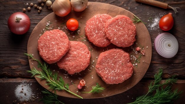 Foto cutlet di carne fresca vista dall'alto verso il basso