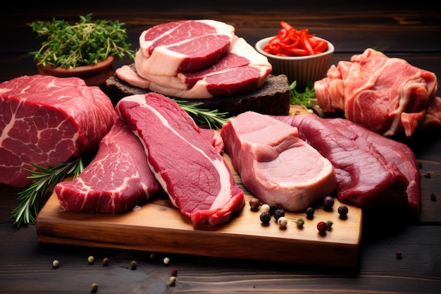 fresh meats on wood background