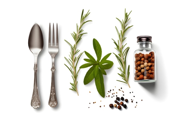 fresh mediterranean herb and spices with white background