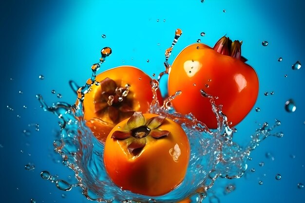 Fresh medlar flying with water splashes on bright color background