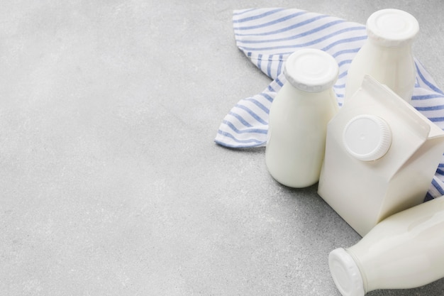 Fresh milk bottles with copy space