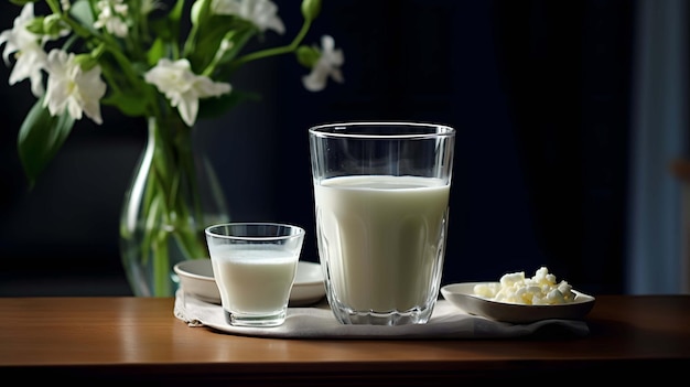 Fresh milk in the glass on the table