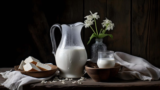 Fresh milk in the jug on the table