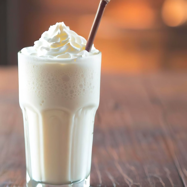 Fresh milk shake on wood table