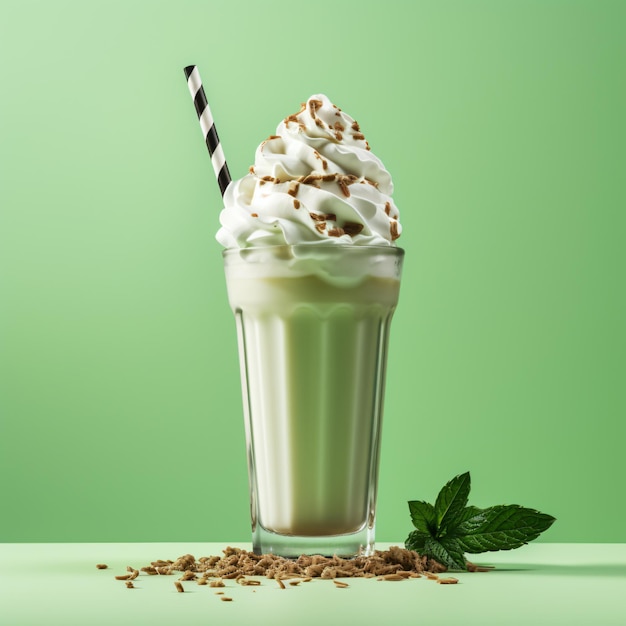 Fresh milkshake on green background