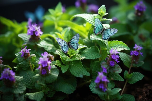 Foto menta fresca nel giardino aromatico generativo ia