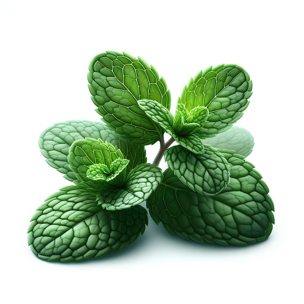 fresh mint herb leaves on white background