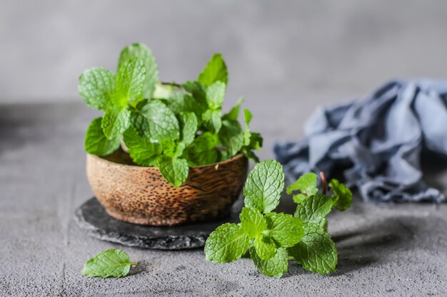 Fresh mint leaves in a bowl