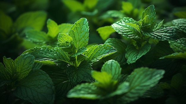 Fresh mint plants growing Spice Mint Flora Family Peppermint Leaves Herbal Medicine Generate AI