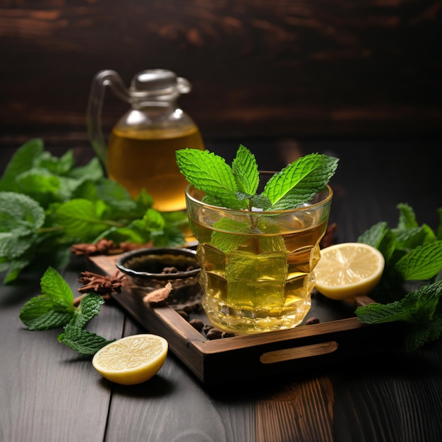 Photo fresh mint tea with copy space