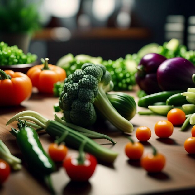 A fresh mix vegetable on wood table