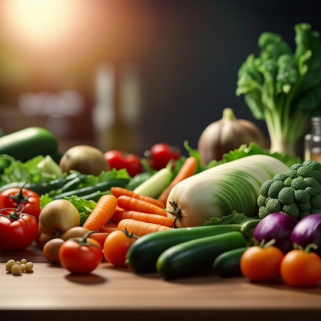 A fresh mix vegetable on wood table