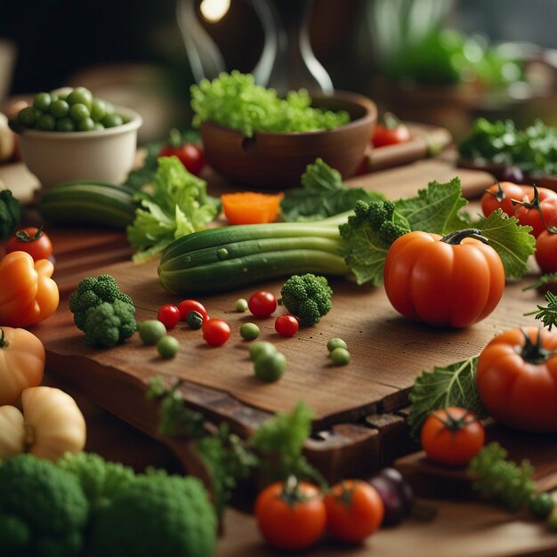 A fresh mix vegetable on wood table