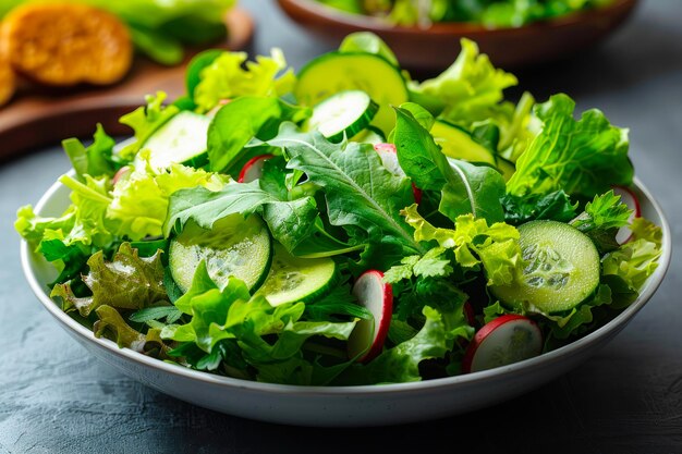 写真 新鮮な混合野菜サラダ クローズアップ