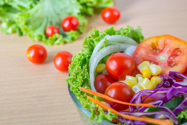 Fresh mixed vegetables salad. Selective focus