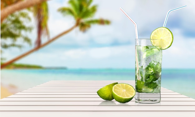 Fresh Mojito cocktail in glass, close-up view