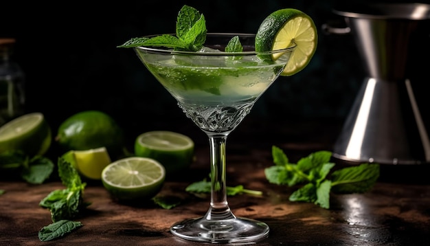 Fresh mojito cocktail with lime mint leaf and ice generated by artificial intelligence