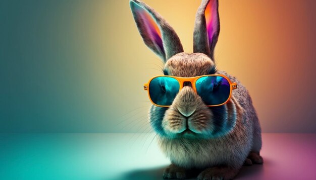 Fresh mood Cool bunny with sunglassesGenerative AI