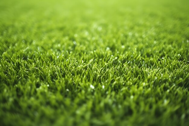 Fresh Morning Dew on Vibrant Green Grass Field Close Up Nature Background with Water Droplets Generative AI