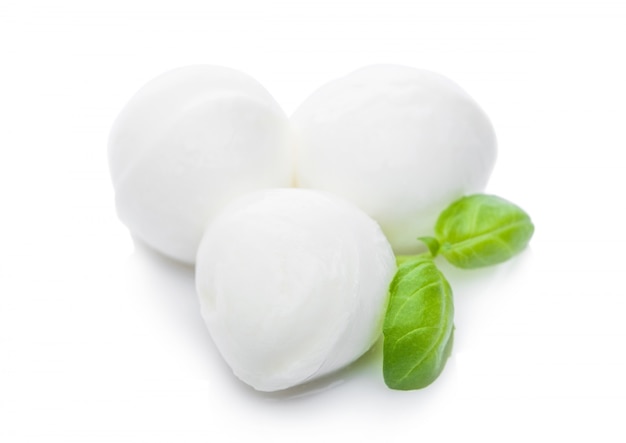 Fresh Mozzarella cheese and basil leaf.