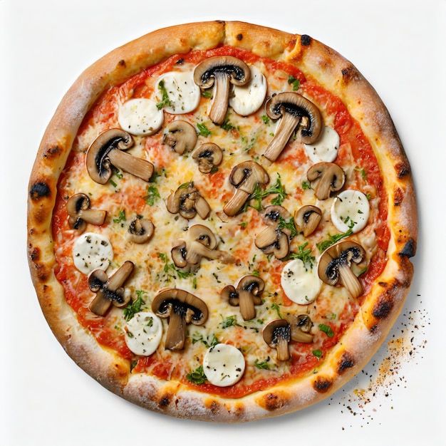 Fresh mushroom pizza on white background