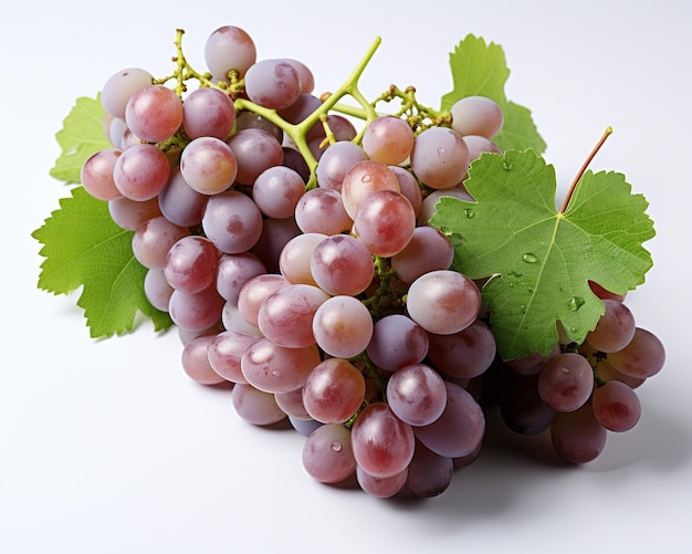 Fresh natural grape with leaf white background