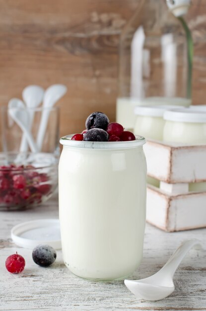 Fresh natural homemade organic yogurt with berries