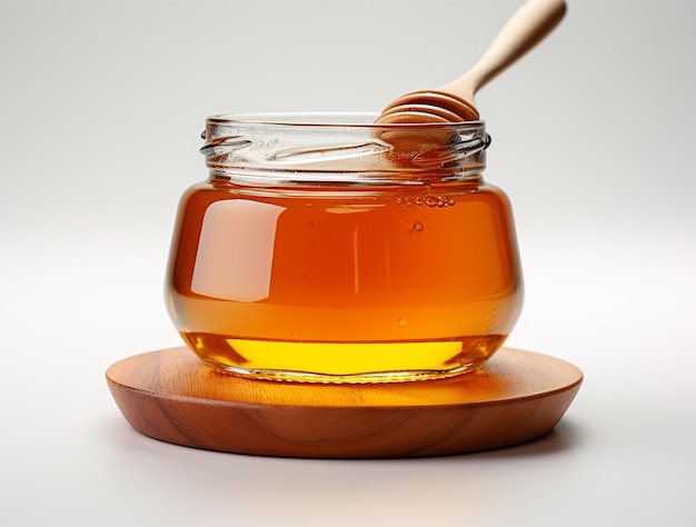 Fresh natural honey and wooden spoon