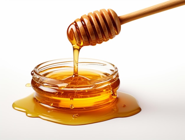 Fresh natural honey and wooden spoon