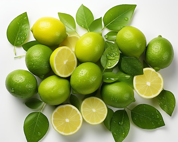 Fresh natural lime with leaf white background