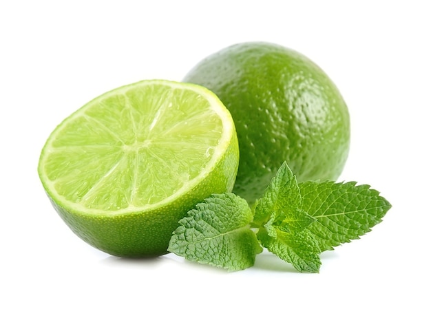 Fresh natural lime with mint isolated.