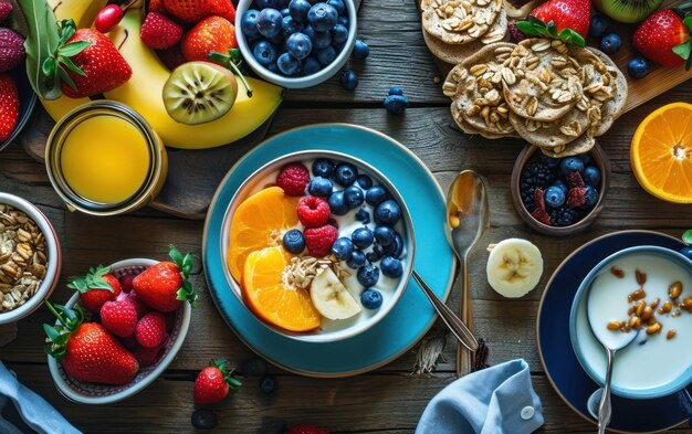 Свежий и питательный завтрак с фруктами и йогуртом