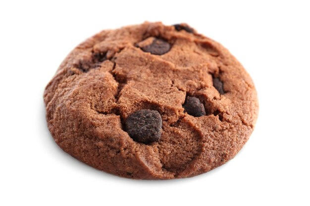 Fresh oat biscuit with chocolate isolated on white