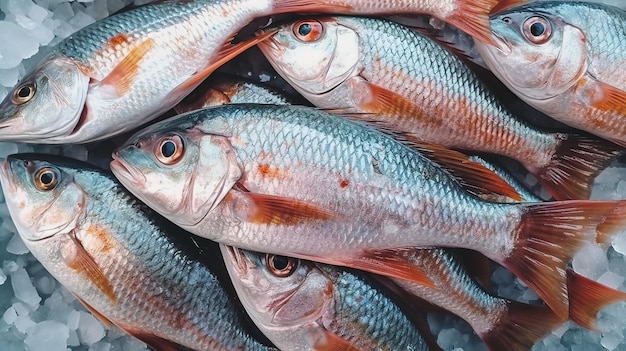 Fresh Ocean Fish in Vibrant Top View at the Fish Market Generative ai