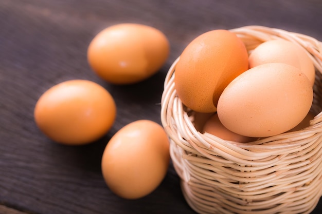 fresh oganiv eggs in basket close up.